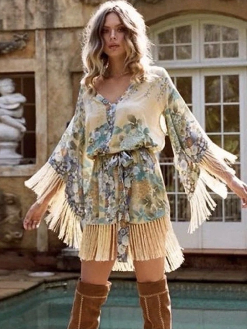 NWT Spell Willow Tasseled Mini Dress w/matching tie